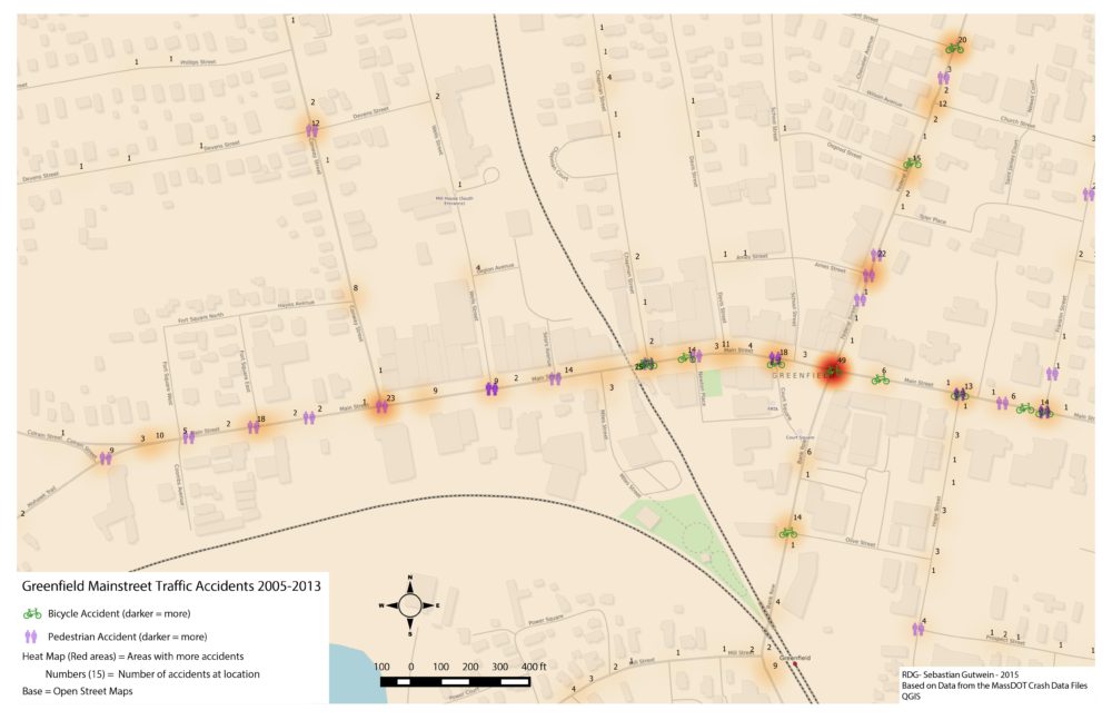 Map of Greenfield MA Traffic Accidents